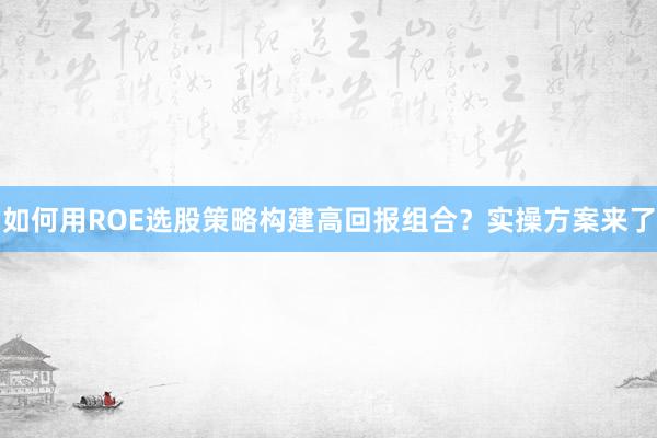 如何用ROE选股策略构建高回报组合？实操方案来了